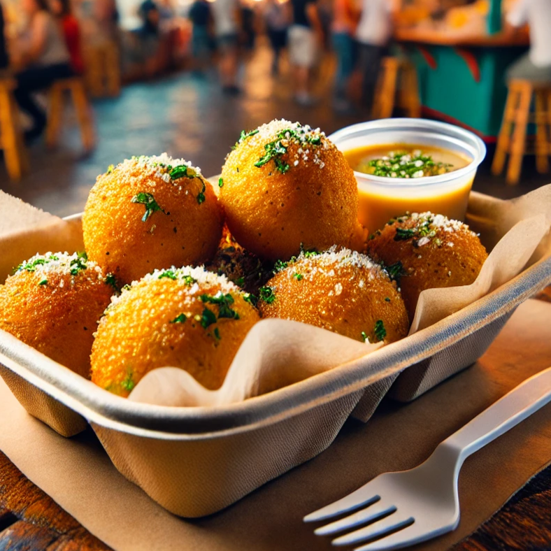 Mofongo Balls with garlic cream sauce